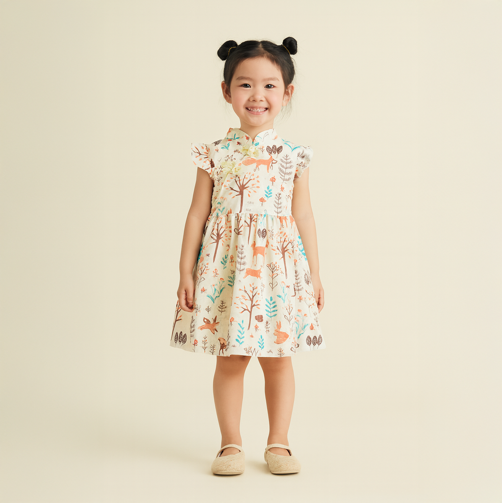 Singapore Souvenir Gift Chinese New Year Traditional Cheongsam Baby Girl Forest Fox CNY Cheongsam Dress 0817X
