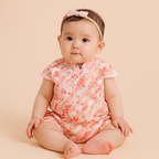 Singapore Souvenir Gift Baby Girl Cheongsam Romper Orange Stripes White n Red Flowers - Little Kooma