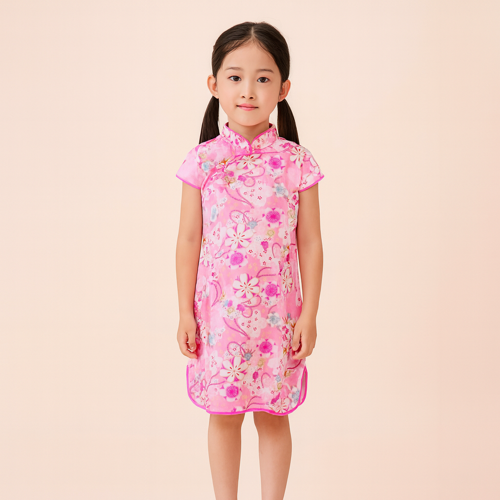 Singapore Souvenir Gift Baby Kids Girl Pink Purple Cheongsam Dress w White Flowers