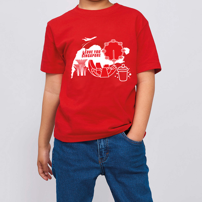 Baby Kids Red T-shirt I Love You Singapore Map Landscape Bubble Tea National Day Top Outfit - Little Kooma