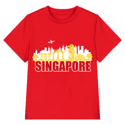 National Day NDP 2023 Red Top - Baby Kids Red T-shirt Singapore Landscape Merlion National Day Top Outfit - Little Kooma