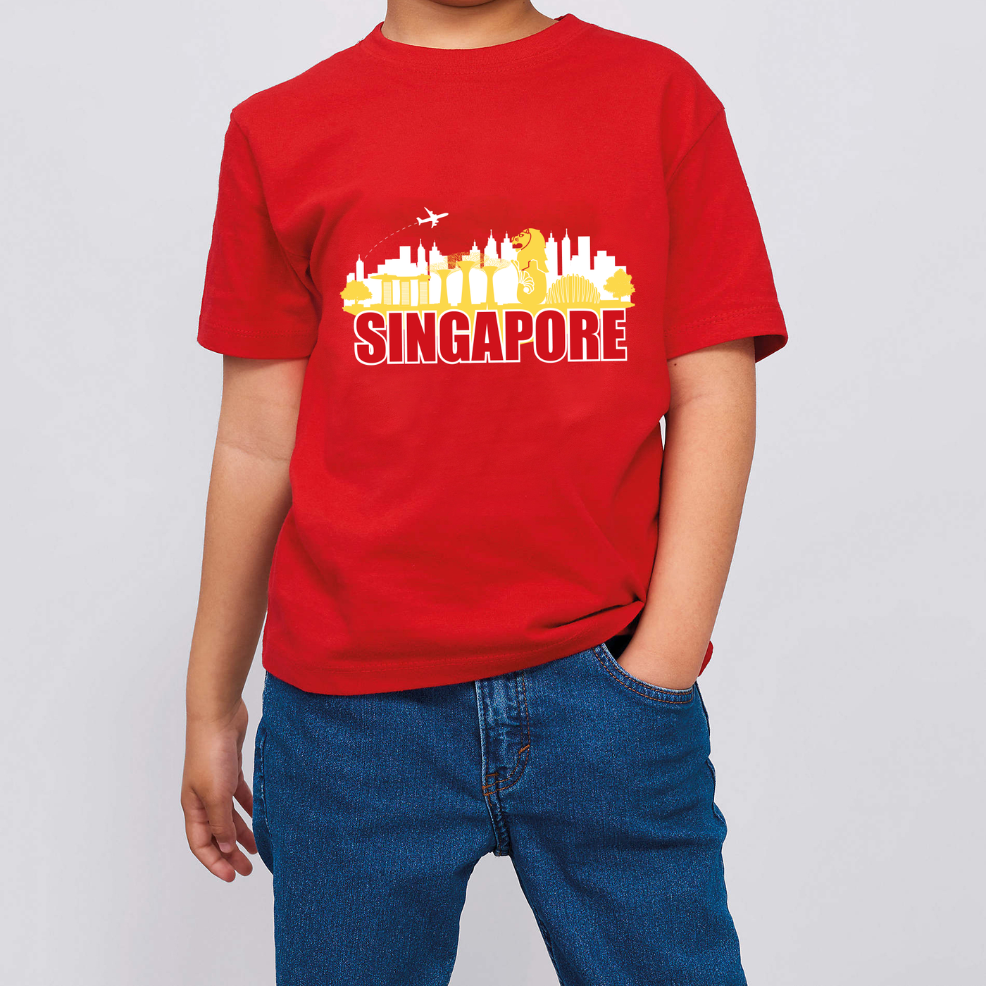National Day NDP 2023 Red Top - Baby Kids Red T-shirt Singapore Landscape Merlion National Day Top Outfit - Little Kooma