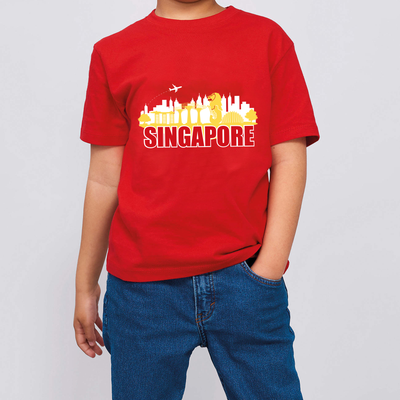 National Day NDP 2023 Red Top - Baby Kids Red T-shirt Singapore Landscape Merlion National Day Top Outfit - Little Kooma