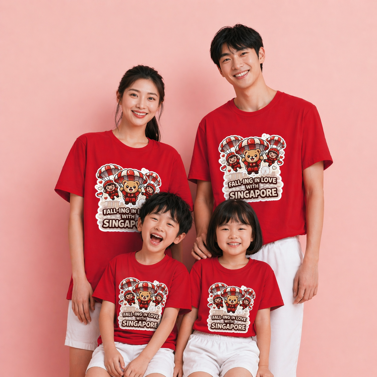 Singapore National Day Kids Red T-Shirt Family Matching Outfit - FALL-ING IN LOVE with Singapore - Little Kooma