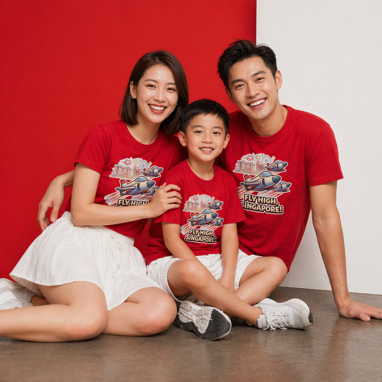 Singapore National Day Kids Red T-Shirt Family Matching Outfit - FLY HIGH SINGAPORE - Little Kooma