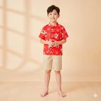 Ready Stock CNY Red Lion Dance Cheongsam Top & Shorts Set Baby Kids Boys Chinese New Year