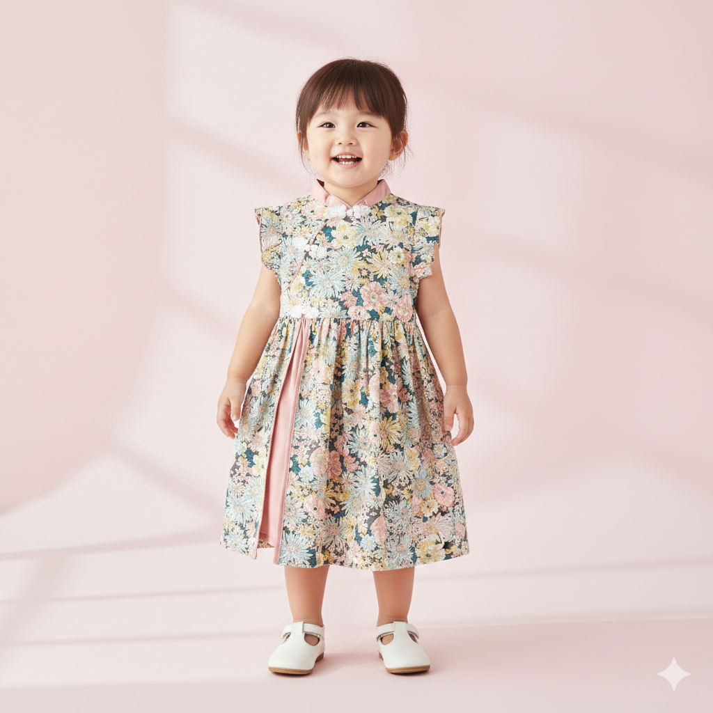 Singapore Souvenir Gift Baby Kids Girls Ruffled Sleeves Floral Cheongsam Dress CNY Chinese New Year Outfit