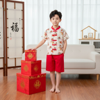 Ready Stock Singapore CNY White Lion Dance Cheongsam Outfit Set for Baby Kids Boys Top & Shorts
