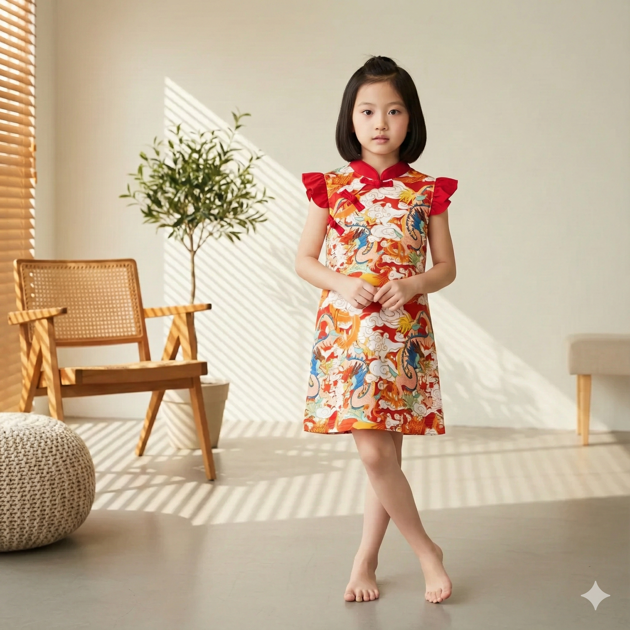 Ready Stock CNY Dragon Phoenix Girl Cheongsam Dress Baby Kids Chinese New Year Outfit