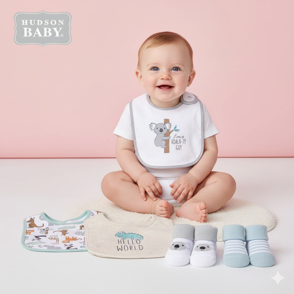 Baby Boy Bibs n Socks 5 Pcs Set 17598 Zoo Animals