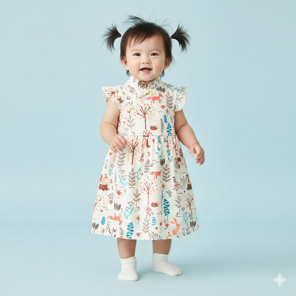 Singapore Souvenir Gift Chinese New Year Traditional Cheongsam Baby Girl Forest Fox CNY Cheongsam Dress 0817X