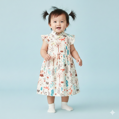 Singapore Souvenir Gift Chinese New Year Traditional Cheongsam Baby Girl Forest Fox CNY Cheongsam Dress 0817X - Little Kooma