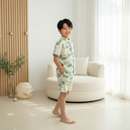 Singapore Souvenir Gift Chinese Landscape Painting Mountains Trees Baby Kids Boys Cheongsam Set Top n Shorts CNY Chinese New Year Outfit 0836 - Little Kooma