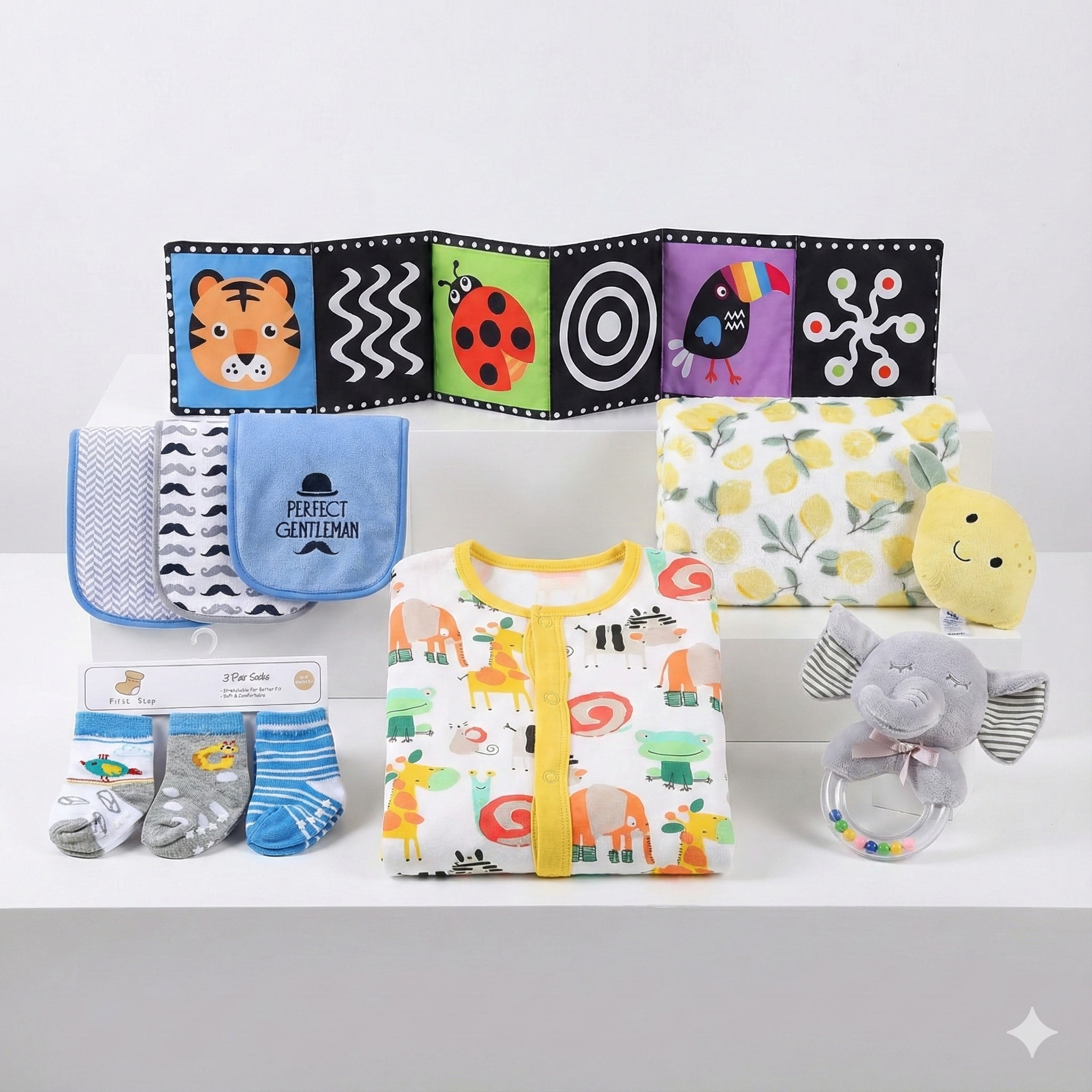 New Born Baby Boy Lemon LED Light Layette Plush Blanket Suitcase Mummy Makeup Box Gift Hamper Gift Box Set - Little Kooma