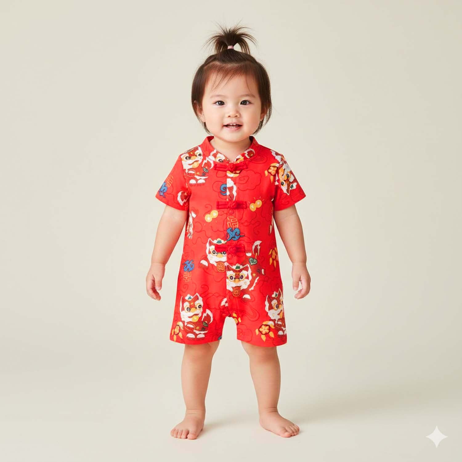 Ready Stock CNY Red Lion Dance Baby Boy Cheongsam Romper Singapore Outfit