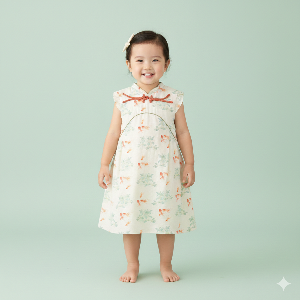 Singapore Souvenir Gift Fortune Bloom Family Set with Golden Fish Baby Kids Girl Cheongsam Dress 0827 - Little Kooma