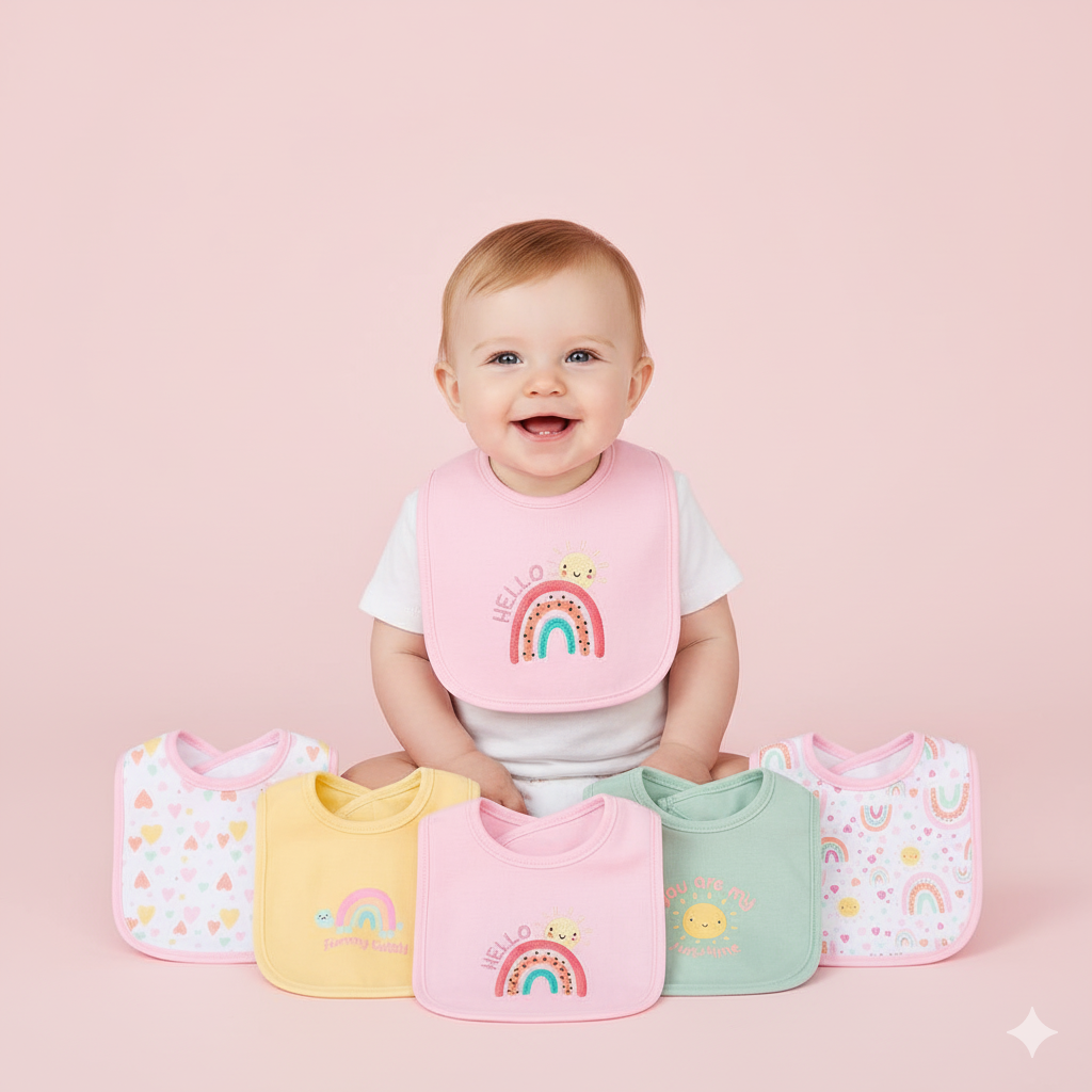 Baby 5pc Interlock Bibs Rainbow D06961