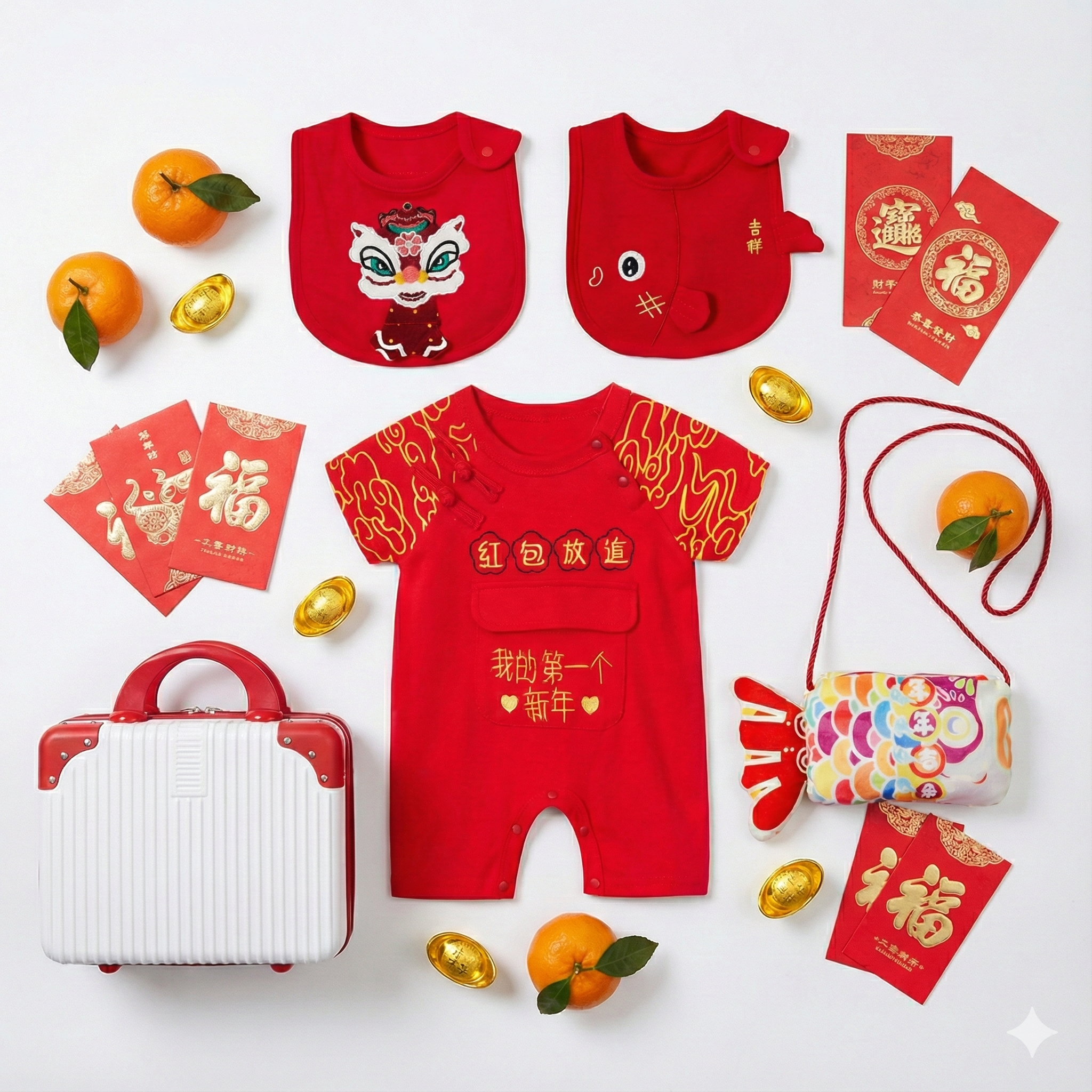 Chinese New Year Newborn Baby Gift Set Hamper – Plush Blanket, Layette, LED Light & Suitcase Box (Boy/Girl)