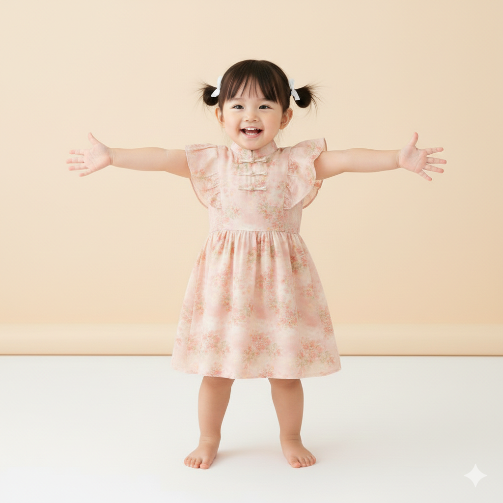 Singapore Souvenir Gift Pink Floral Baby Kids Girl Cheongsam Dress 0850
