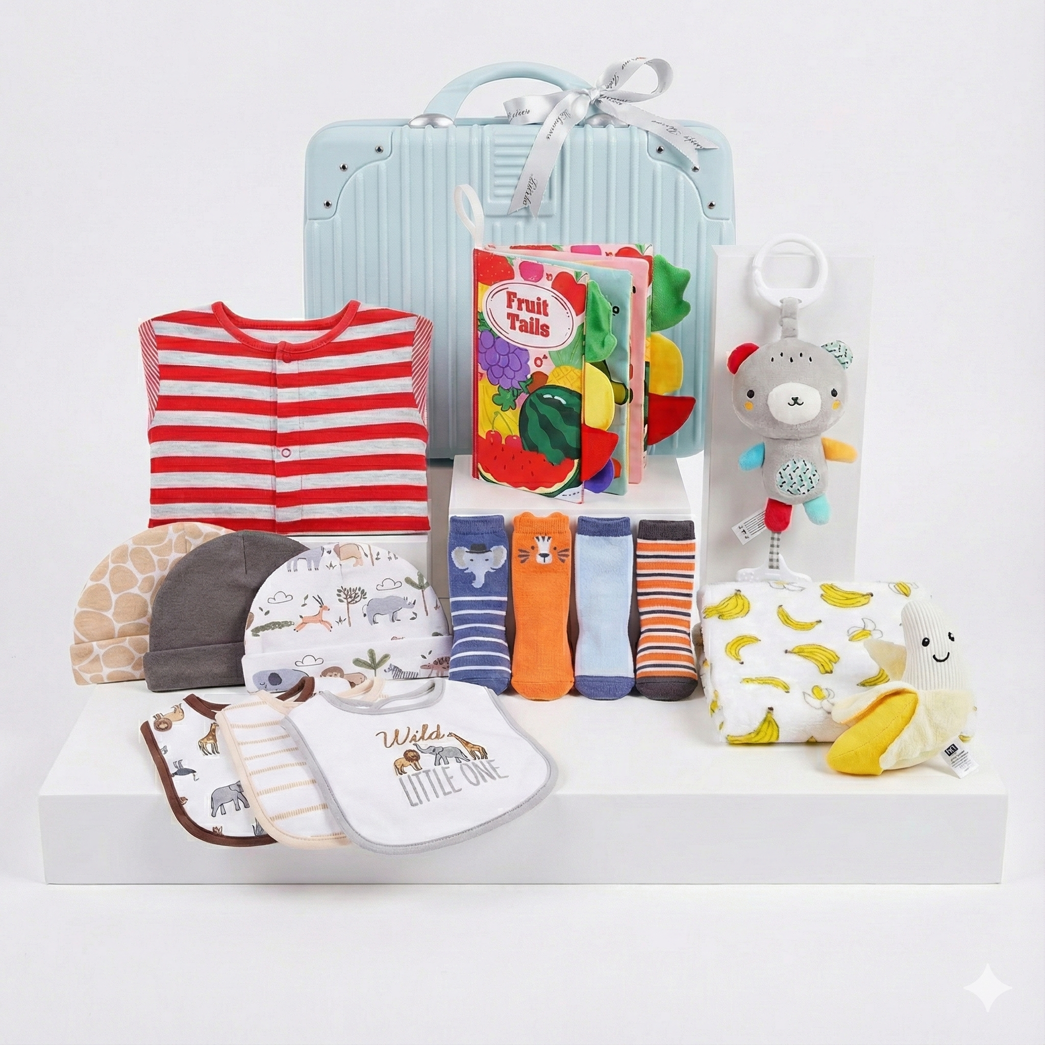 New Born Baby Boy Banana LED Light Layette Plush Blanket Suitcase Mummy Makeup Box Gift Hamper Gift Box Set - Little Kooma