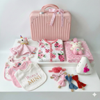 New Born Baby Girl Cheese Cake LED Light Layette Plush Blanket Suitcase Mummy Makeup Box Gift Hamper Gift Box Set - Little Kooma