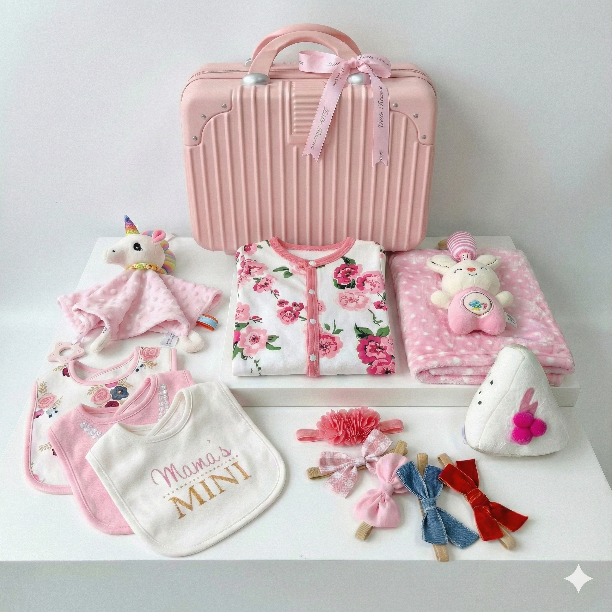 New Born Baby Girl Cheese Cake LED Light Layette Plush Blanket Suitcase Mummy Makeup Box Gift Hamper Gift Box Set - Little Kooma