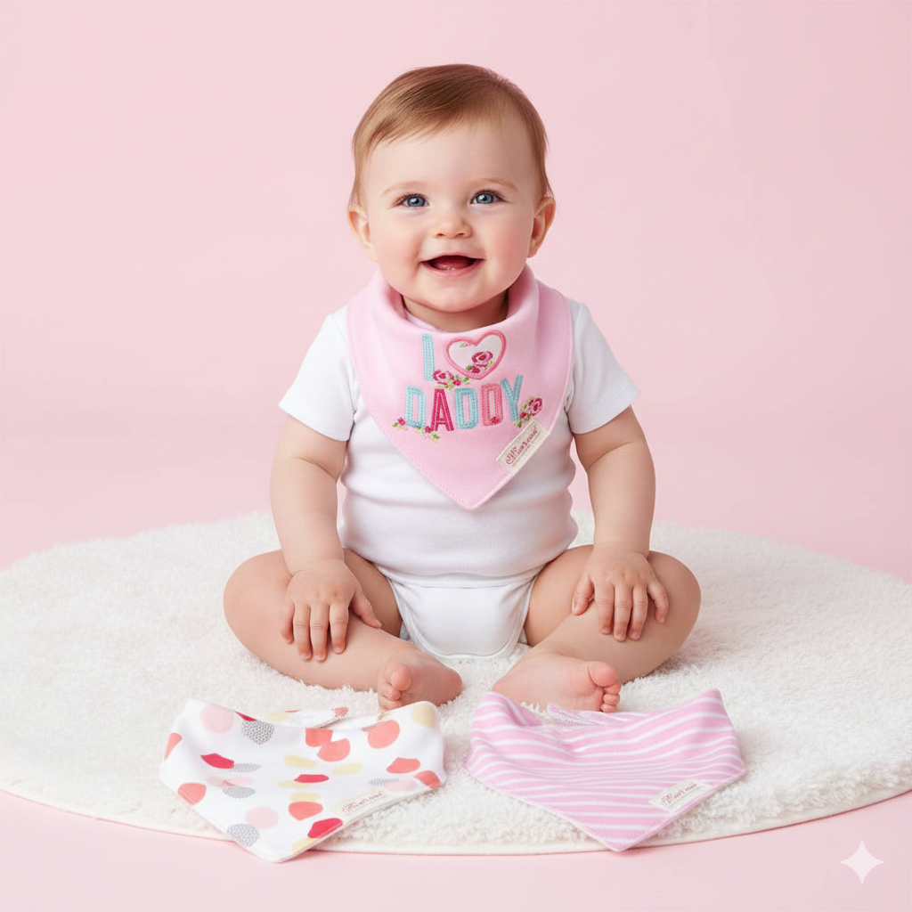 Baby Girl I Love Daddy Bandana Bibs 3 Pack - Little Kooma