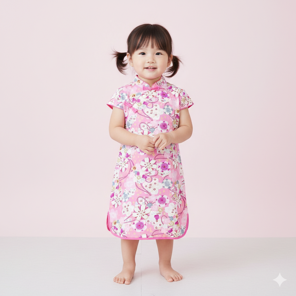 Singapore Souvenir Gift Baby Kids Girl Pink Purple Cheongsam Dress w White Flowers - Little Kooma