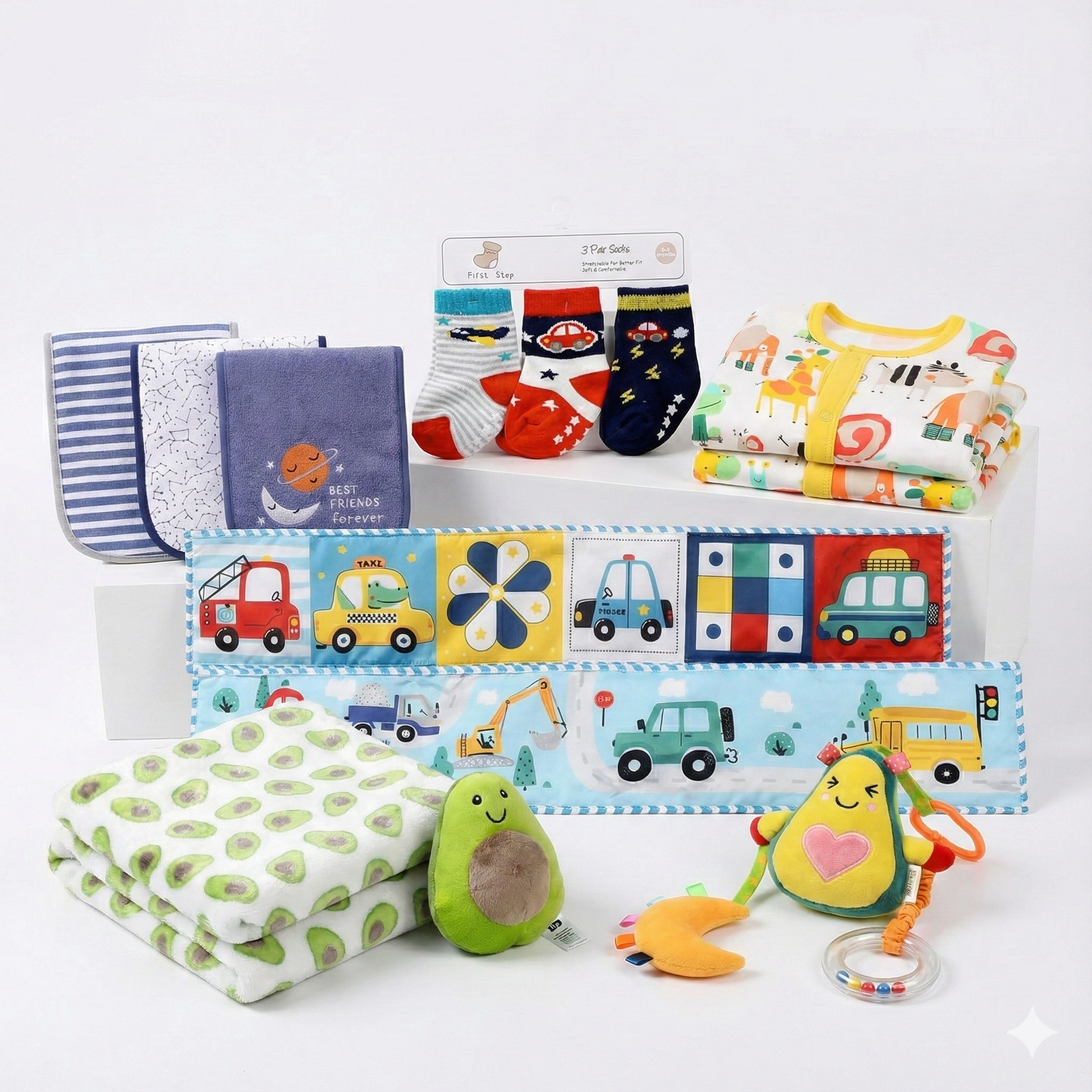 New Born Baby Boy Avocado LED Light Layette Plush Blanket Suitcase Mummy Makeup Box Gift Hamper Gift Box Set - Little Kooma