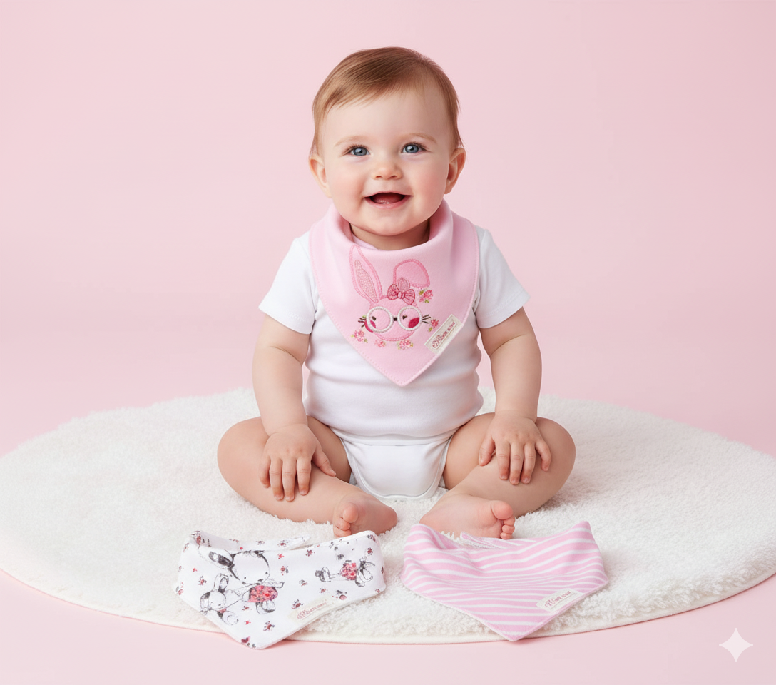 Baby Girl Rabbit Bandana Bibs 3 Pack