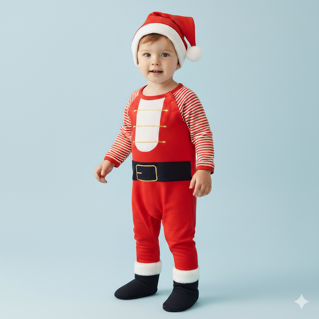 Baby Christmas Outfit Santa Long Sleeve All In One Jumpsuit w Hat n Boots