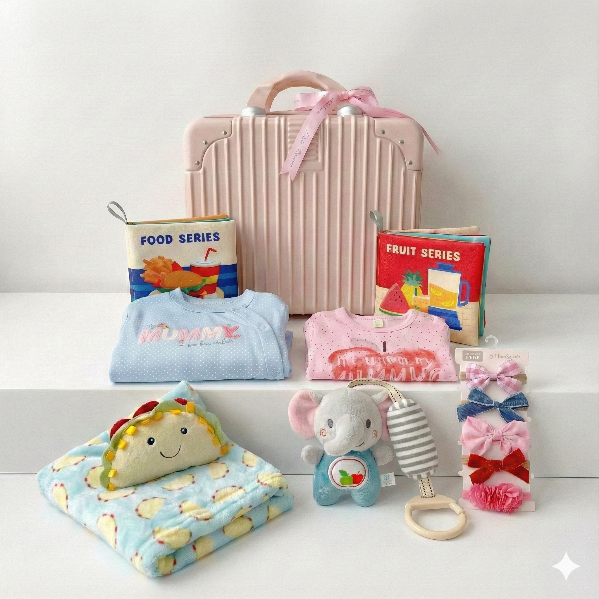 New Born Baby Girl Taco LED Light Layette Plush Blanket Suitcase Mummy Makeup Box Gift Hamper Gift Box Set - Little Kooma