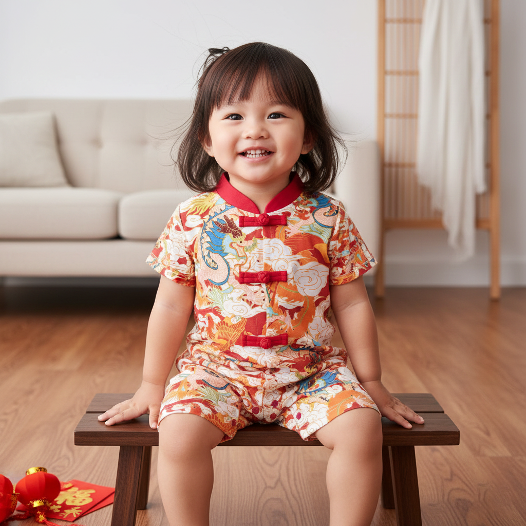 Ready Stock CNY Dragon Phoenix Baby Boy Cheongsam Romper Singapore Souvenir Gift