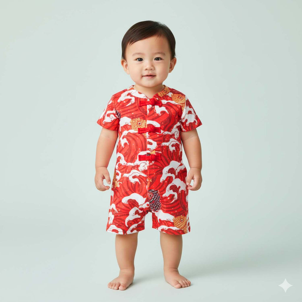 Ready Stock CNY Carp Dragon Leap Baby Boy Cheongsam Romper Singapore Outfit