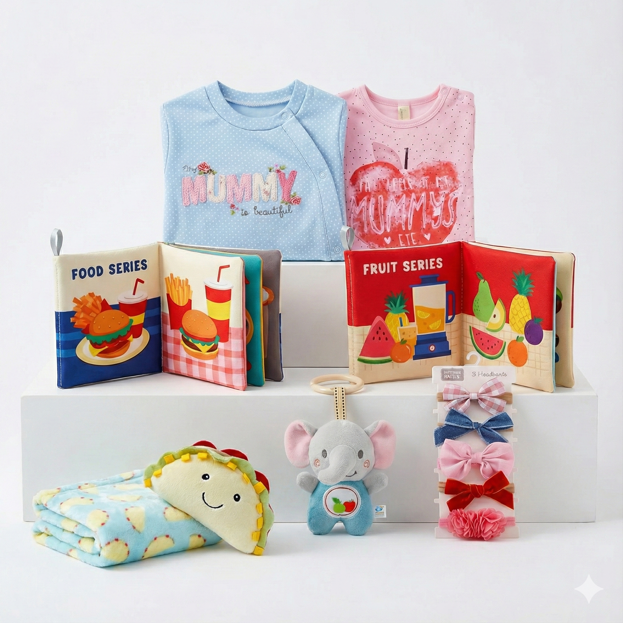 New Born Baby Girl Taco LED Light Layette Plush Blanket Suitcase Mummy Makeup Box Gift Hamper Gift Box Set - Little Kooma