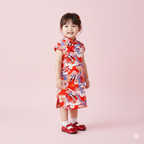 Singapore Souvenir Gift Dragon Dynasty Ensemble Baby Kids Girl Blue n Red Cheongsam Dress w Dragon Prints 0803 - Little Kooma