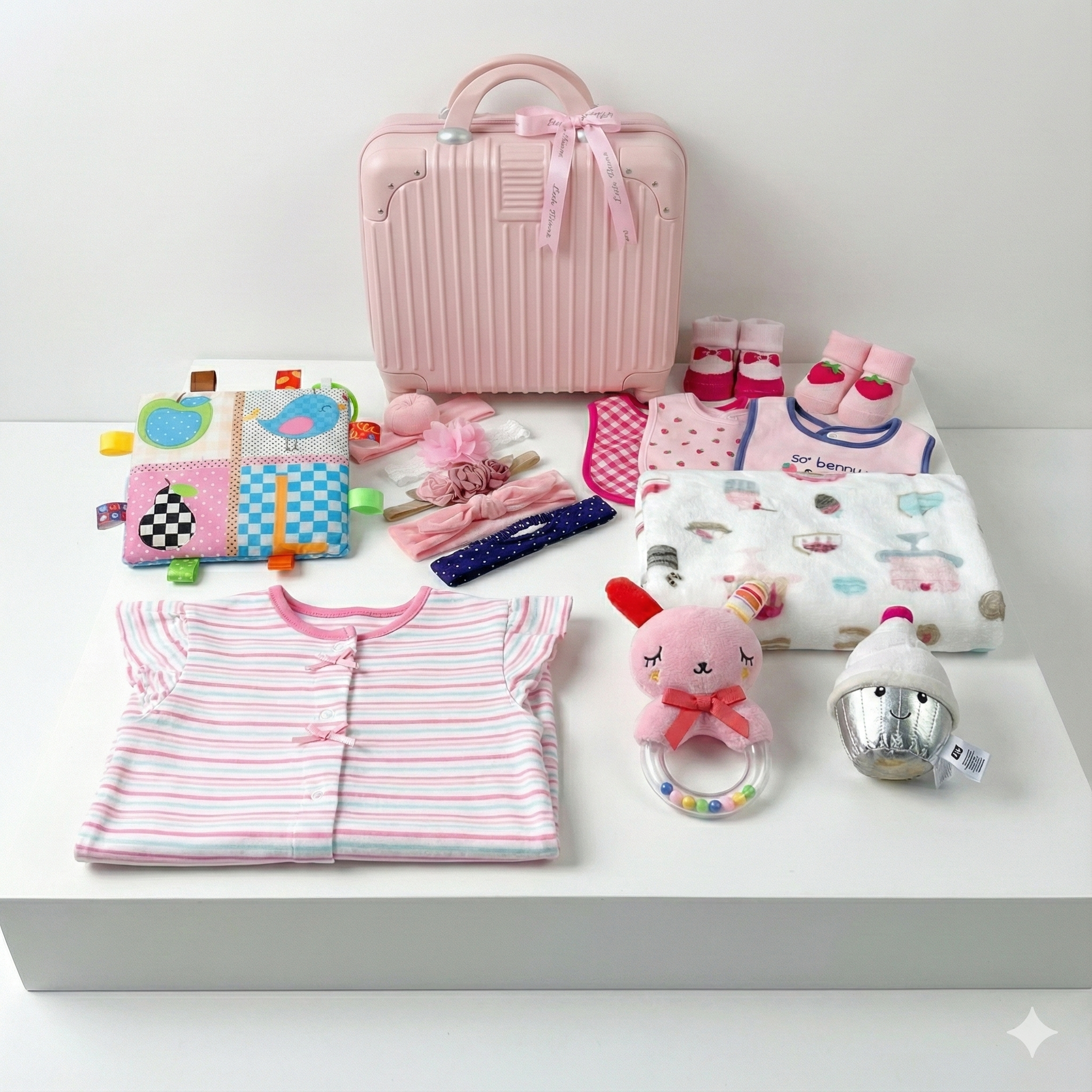 New Born Baby Girl Cupcake LED Light Layette Plush Blanket Romper Suitcase Mummy Makeup Box Gift Hamper Gift Box Set - Little Kooma