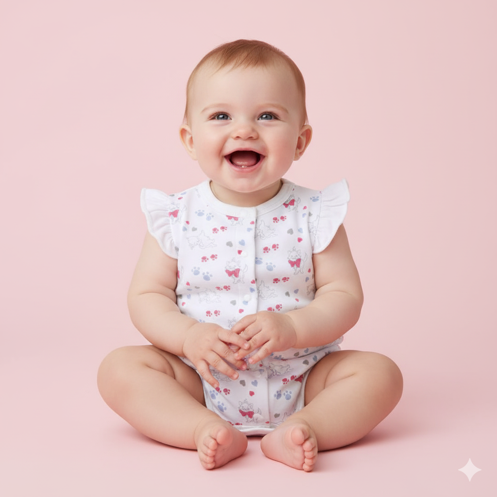 女嬰粉紅蝴蝶結貓咪連身衣