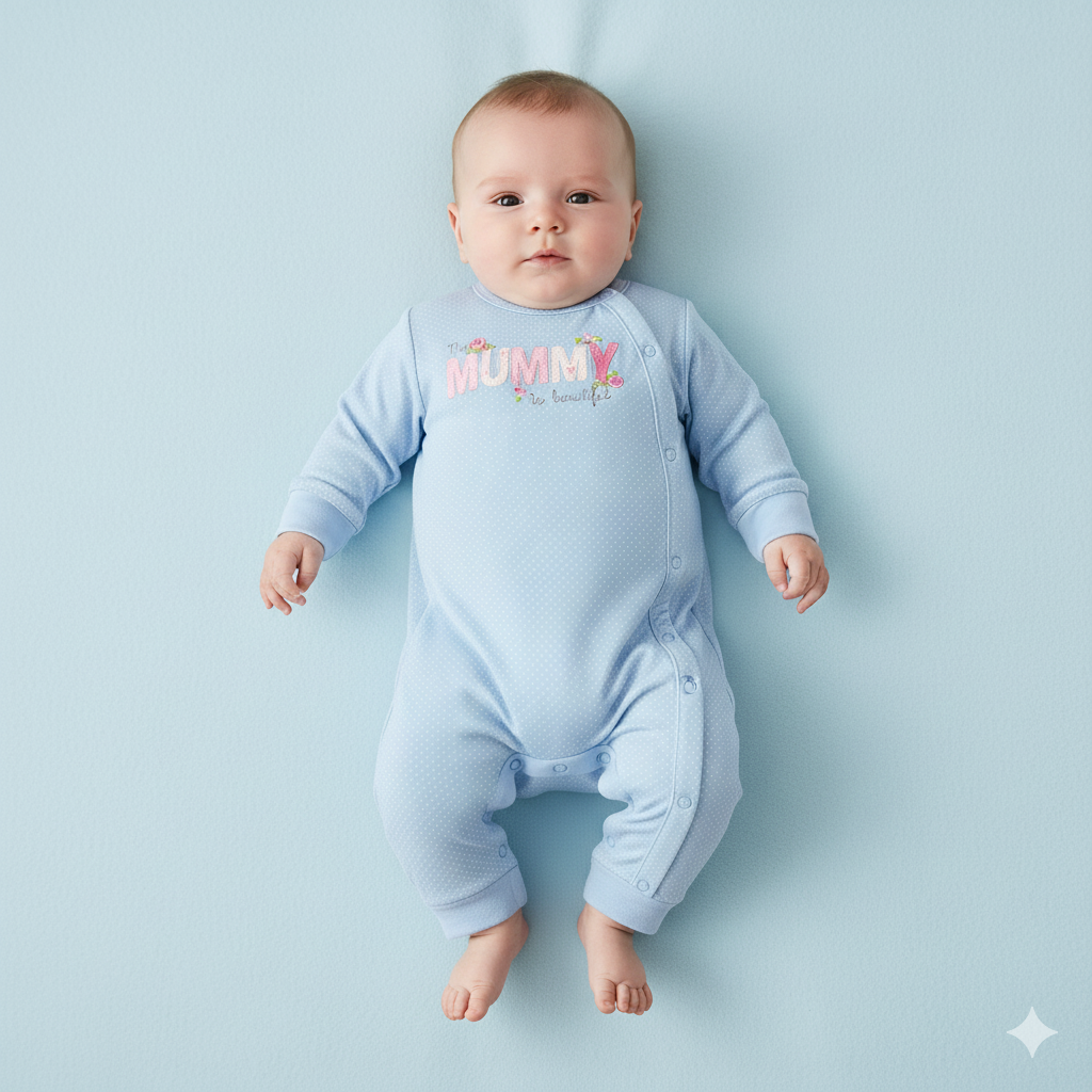 Baby Blue w White Dots Mummy Is Beautiful Jumpsuit All In One