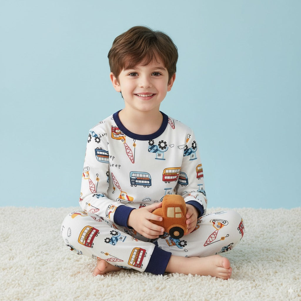 Baby Kids Pajamas Vehicles Top n Pants Set