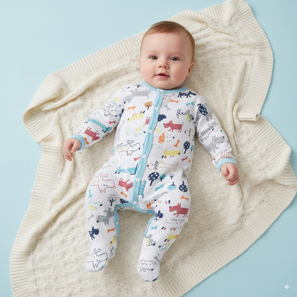 Baby Boy Cotton Sleepsuit Puppy All In One Jumpsuit