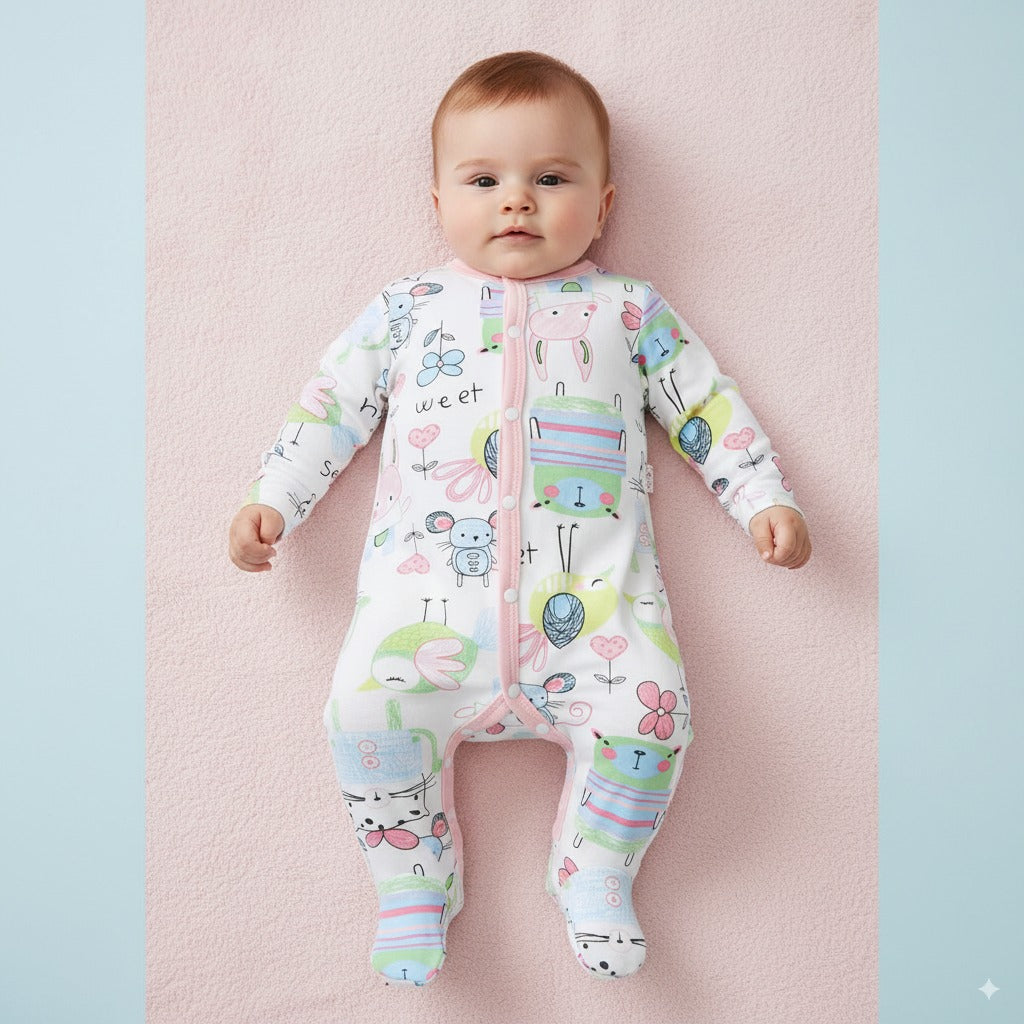 Baby Cotton Sleepsuit Mouse Cat Bunny Bird All In One Jumpsuit Feet Cover