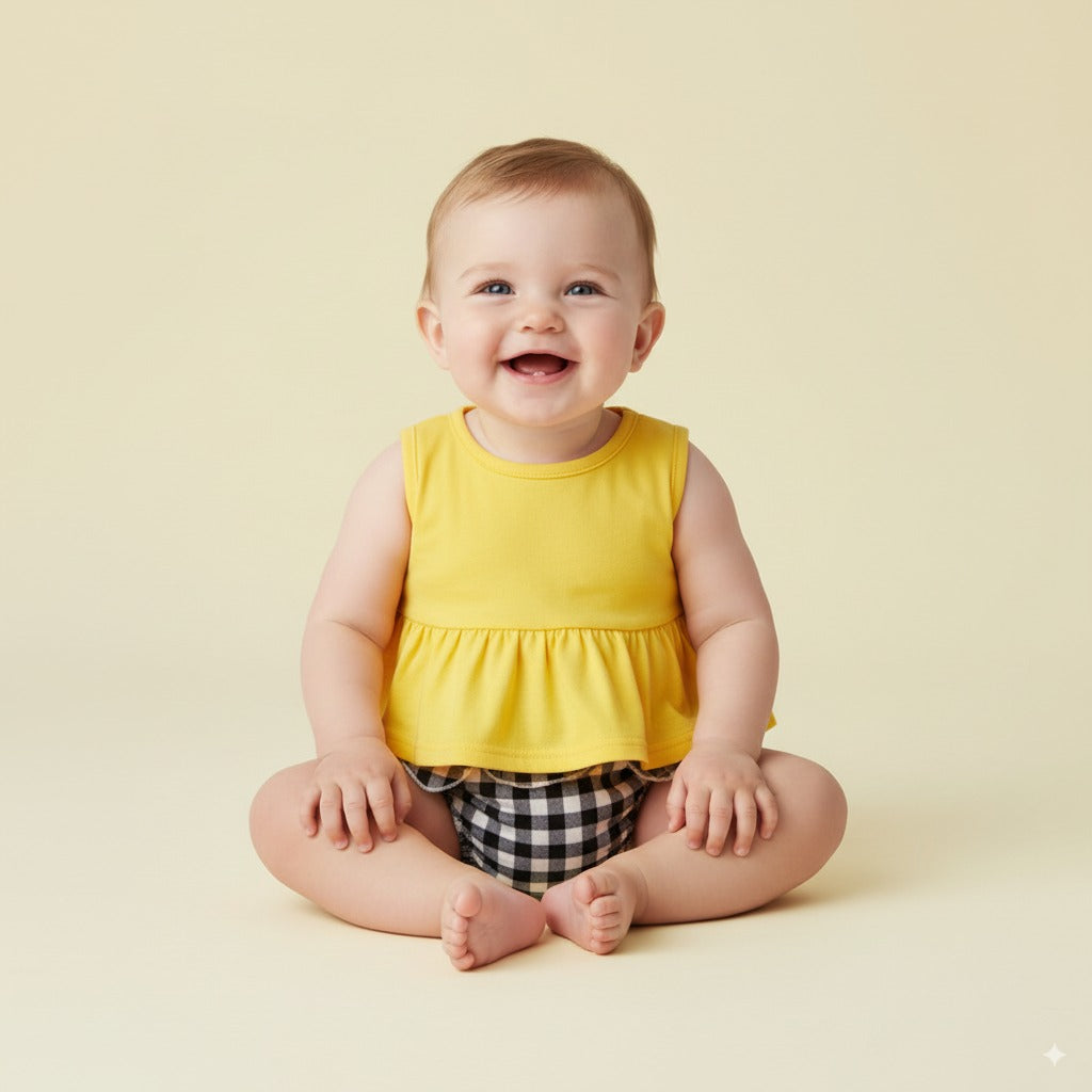 Baby Girl Sleeveless Top n Plaid Knickers Set - 1006