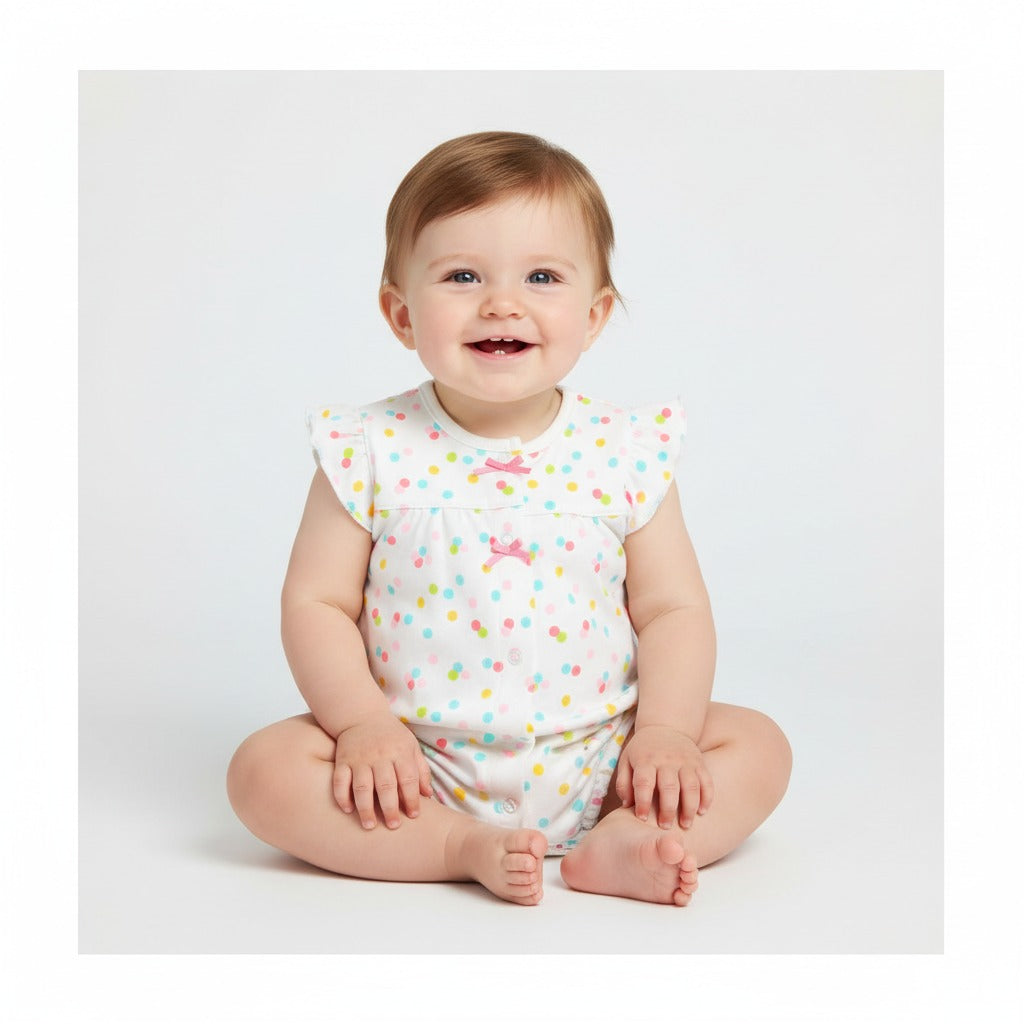 Baby Girl Romper Colorful Prints w Embroidered Rainbow