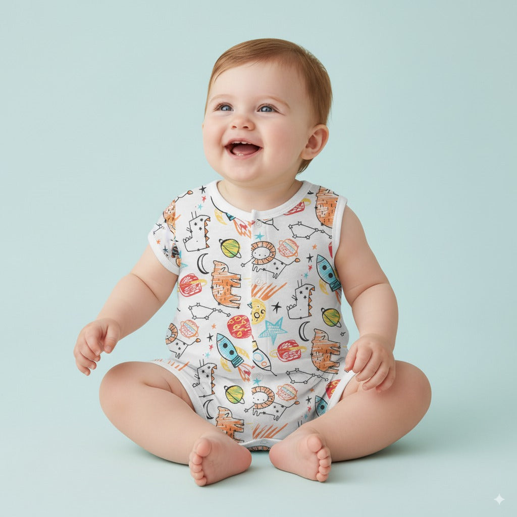 Baby Boy Space Rocket Lion Romper
