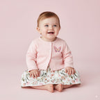 Baby Girl Pink Floral Bodysuit Dress n Pink Cardigan 2 Pc Set - Little Kooma
