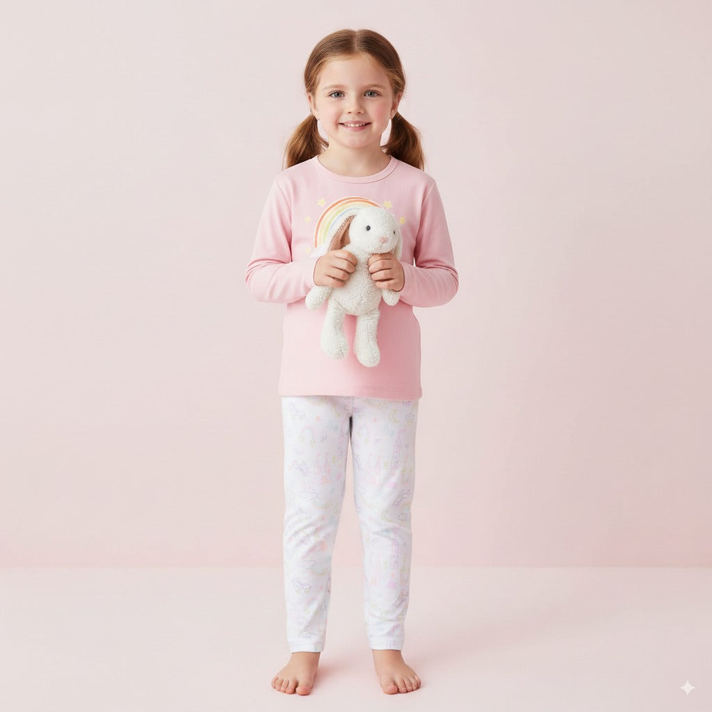 Baby Kids Pajamas Pink Rainbow Top n Pants Set