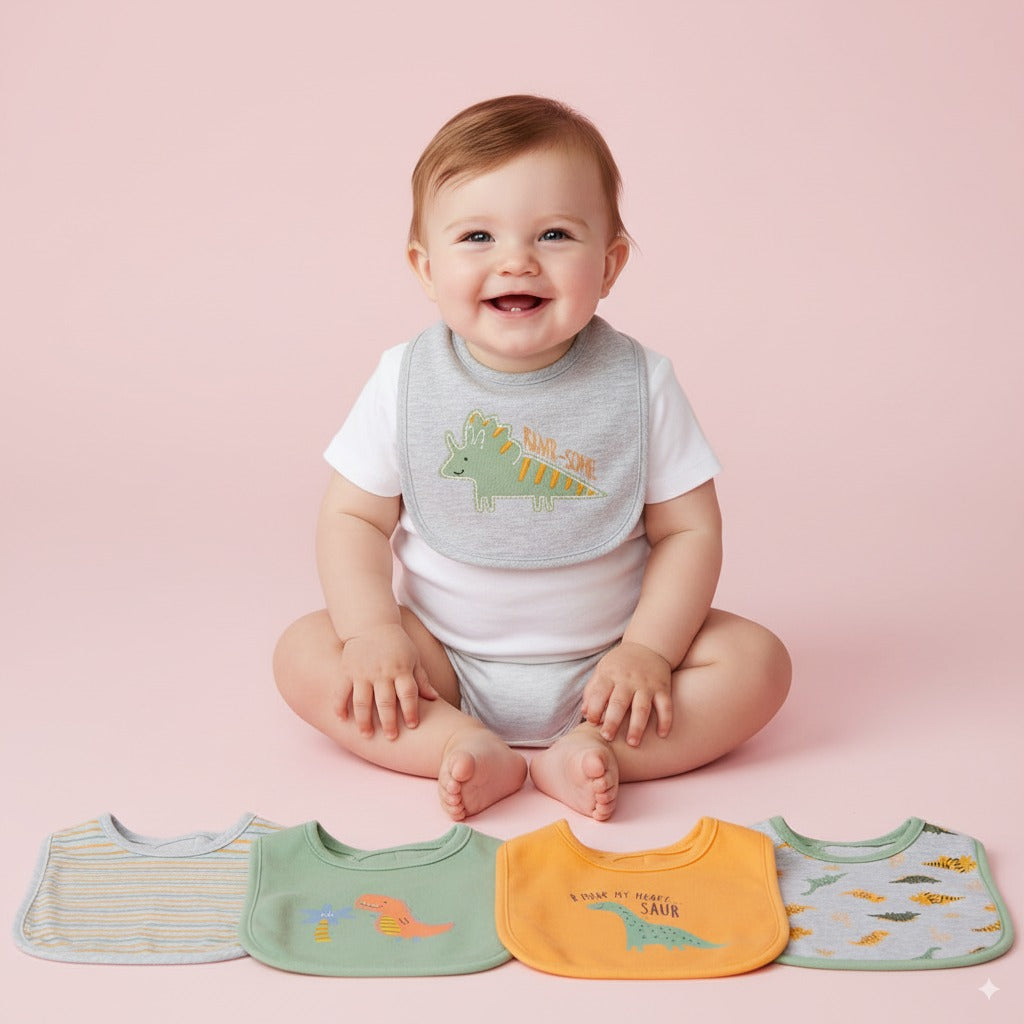 Baby 5pc Interlock Bibs Green Dinosaur D06974