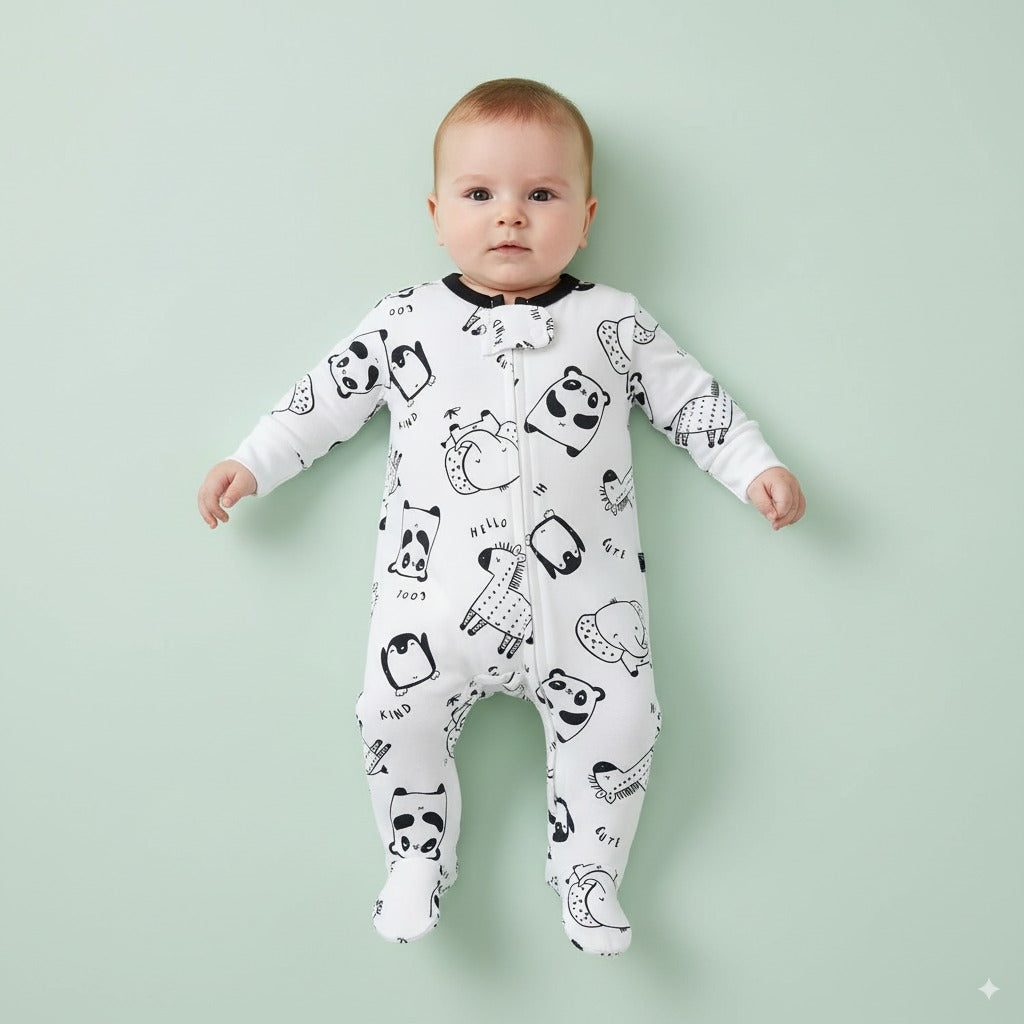 Baby Boy Cotton Sleepsuit Elephant Panda Giraffe Two Way Zipper All In One Jumpsuit