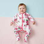 Baby Cotton Sleepsuit Pink Flowers All In One Jumpsuit Feet Cover - Little Kooma